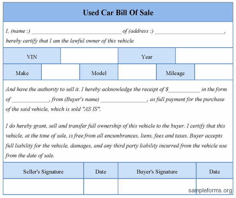 Example Car Bill Of Sale Luxury Free Printable Free Car Bill Of Sale Template form Generic