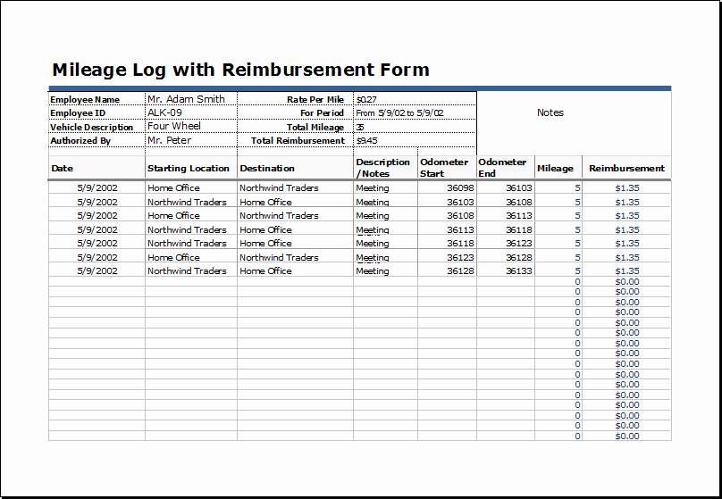 50 Example Mileage Log For Taxes