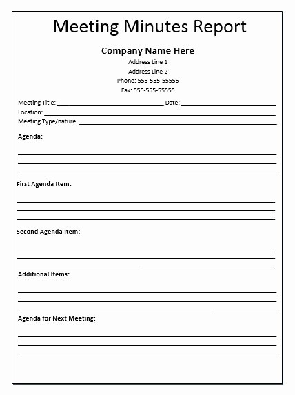 Example Minutes Of Meeting Report Fresh Meeting Minutes Report Template