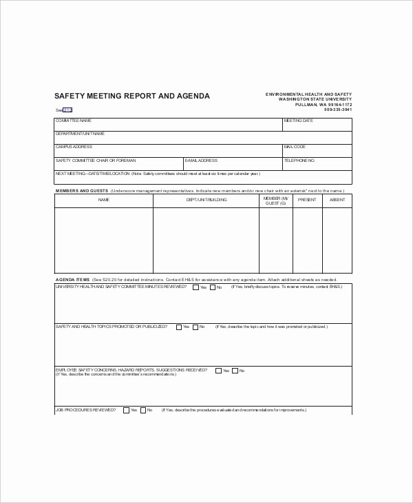 Example Minutes Of Meeting Report Lovely 12 Safety Meeting Agenda Templates – Free Sample Example