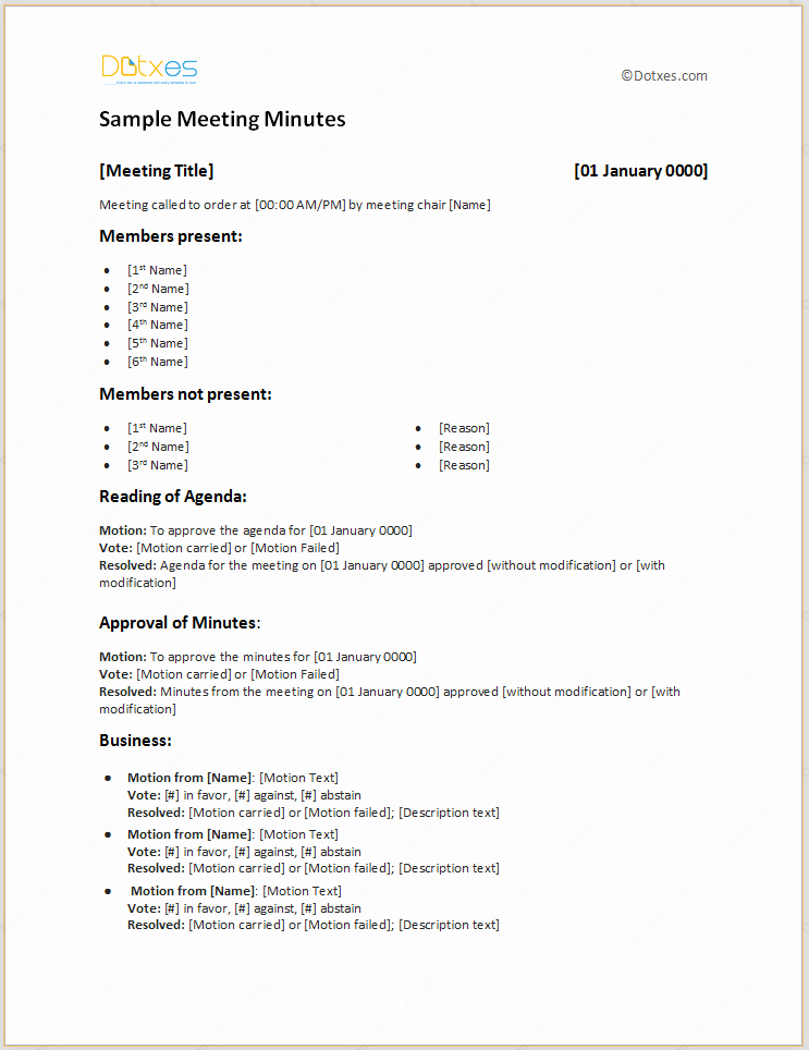Example Minutes Of Meeting Report New Sample Meeting Minutes Template P T A