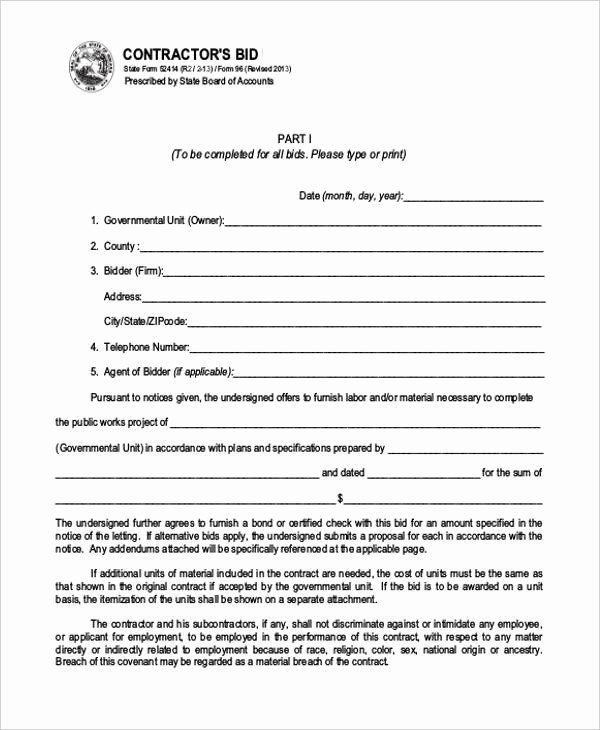 Example Of A Bid Proposal Beautiful 9 Bid Proposal form Samples Free Sample Example format