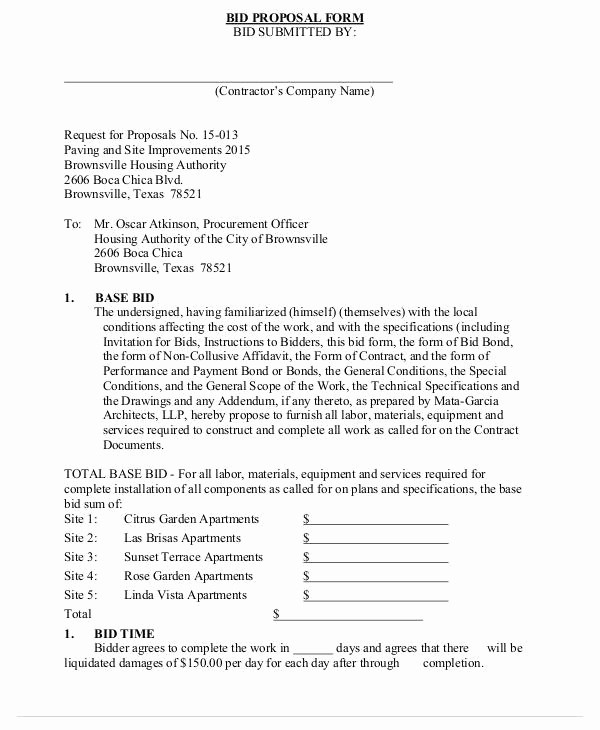 Example Of A Bid Proposal Elegant 6 Bid Proposals – Free Sample Example format Download