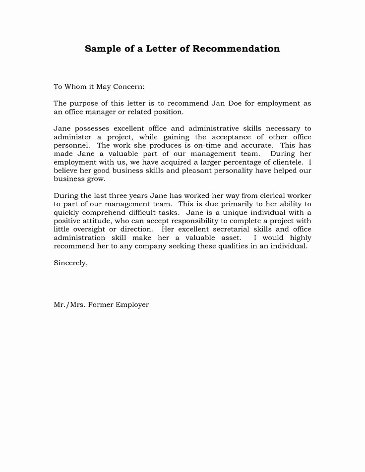 Example Of A Recommendation Letter Fresh Reference Letter Of Re Mendation Sample