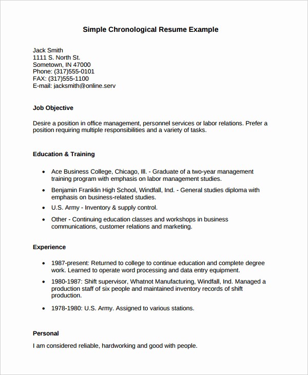 Example Of A Simple Resume Inspirational Chronological Resume Template 28 Free Word Pdf