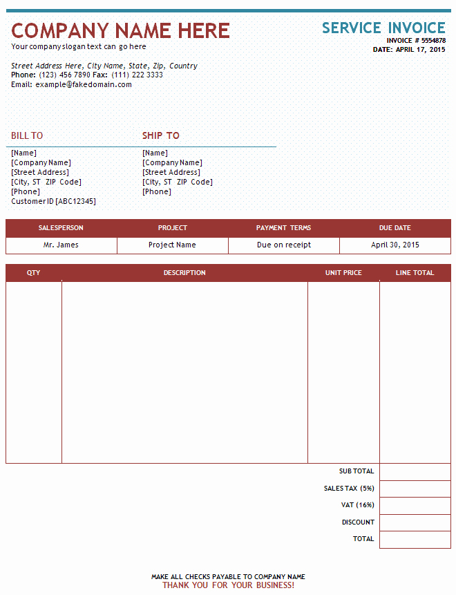 Example Of Invoice for Services Luxury Service Invoice Template
