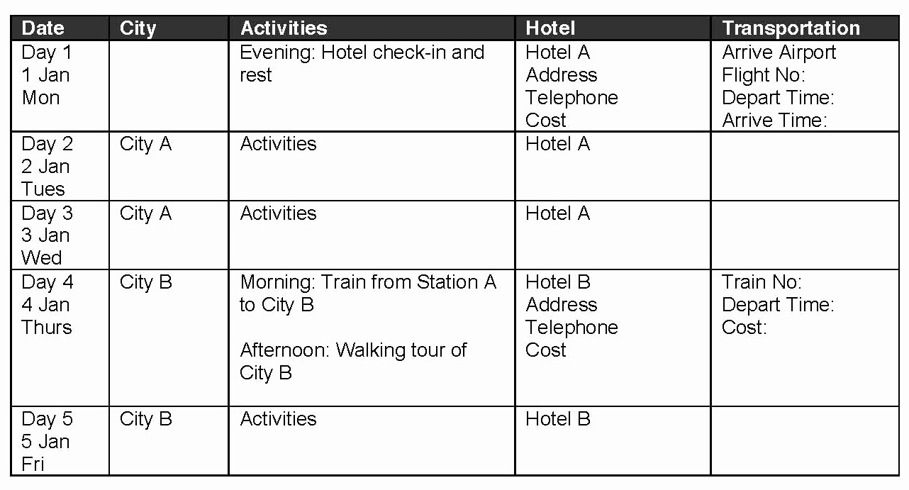 Example Of Itinerary for tour Fresh 10 Best Of Samples Itinerary formats Sample