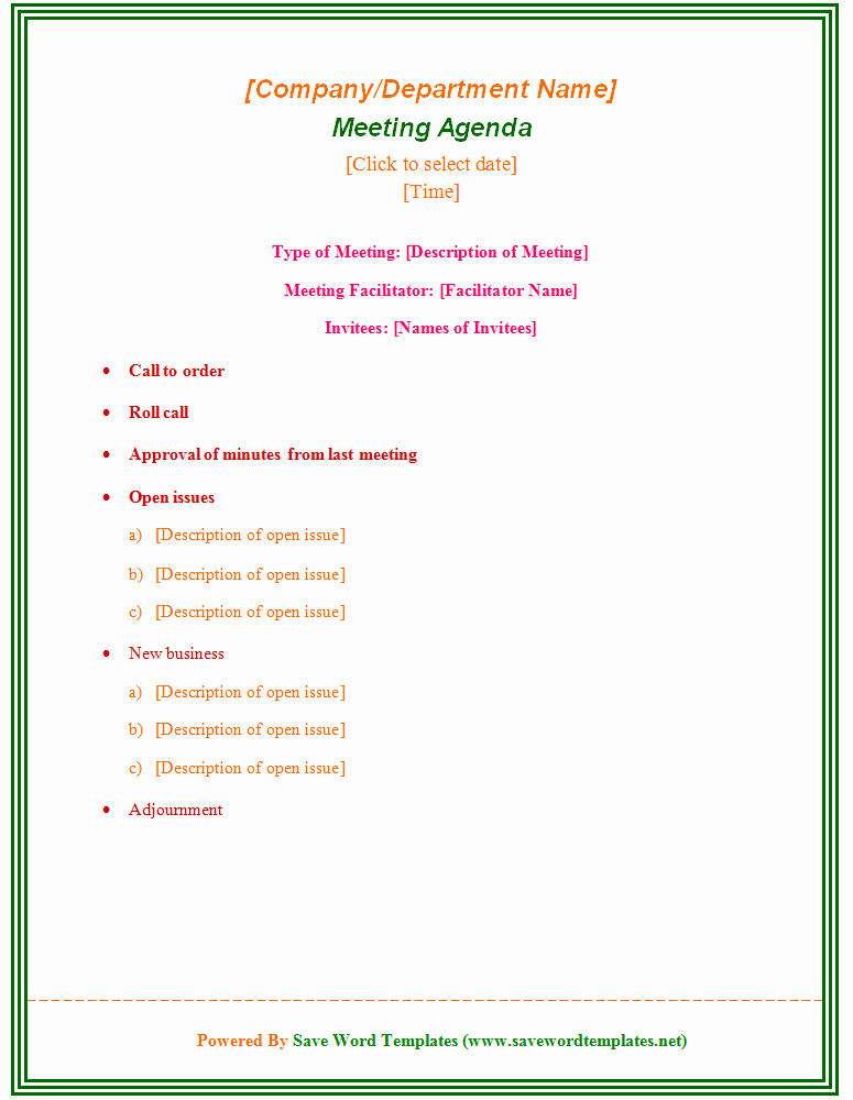 Example Of Meeting Agenda format Fresh Enticing Template Word Sample for Meeting Agenda with Type