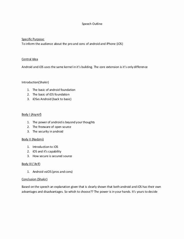 Example Of Outline for Speech Beautiful Speech Outline