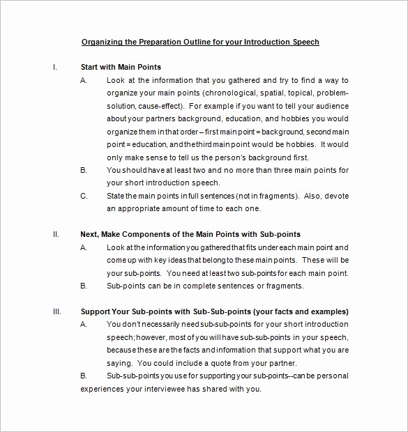 Example Of Outline for Speech Elegant 4 Introduction Speech Outline Templates Pdf Word