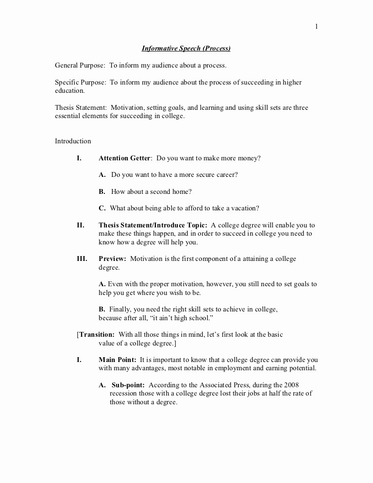 Example Of Outline for Speech Lovely Informative Speech Process Outline