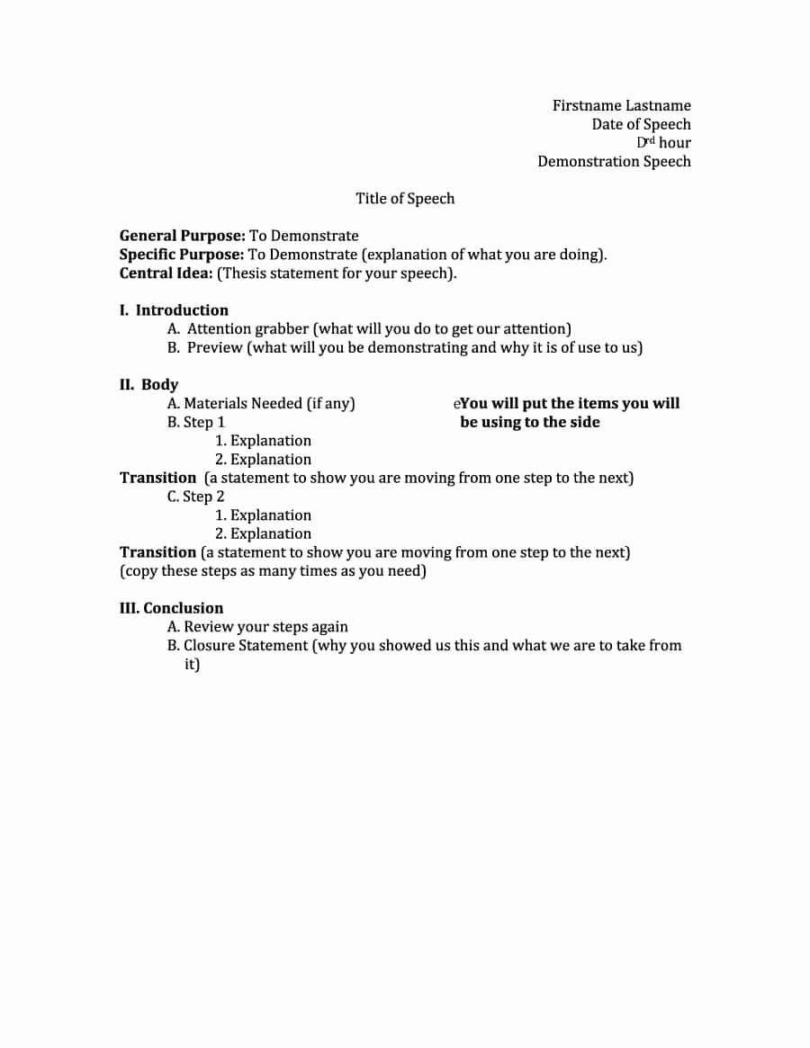 Example Of Outline for Speech Luxury 43 Informative Speech Outline Templates &amp; Examples