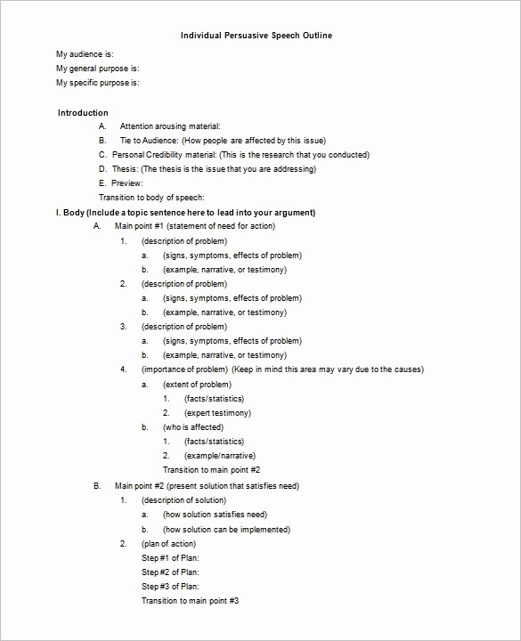 Example Of Outline for Speech New 4 Persuasive Speech Outline Templates Pdf Doc