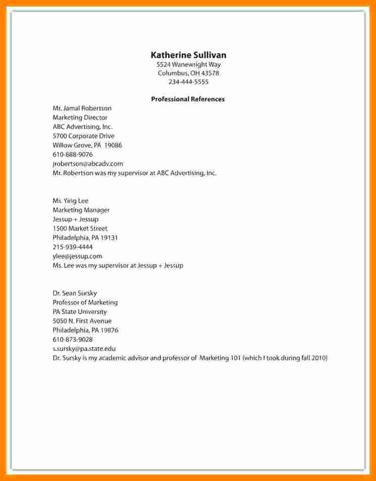 Example Of Professional Reference List Fresh Cv Reference List Template Evoo