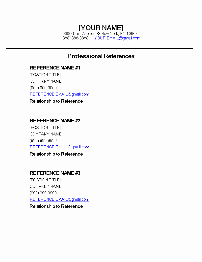 Example Of Professional Reference List Lovely Free Professional Reference Page Template