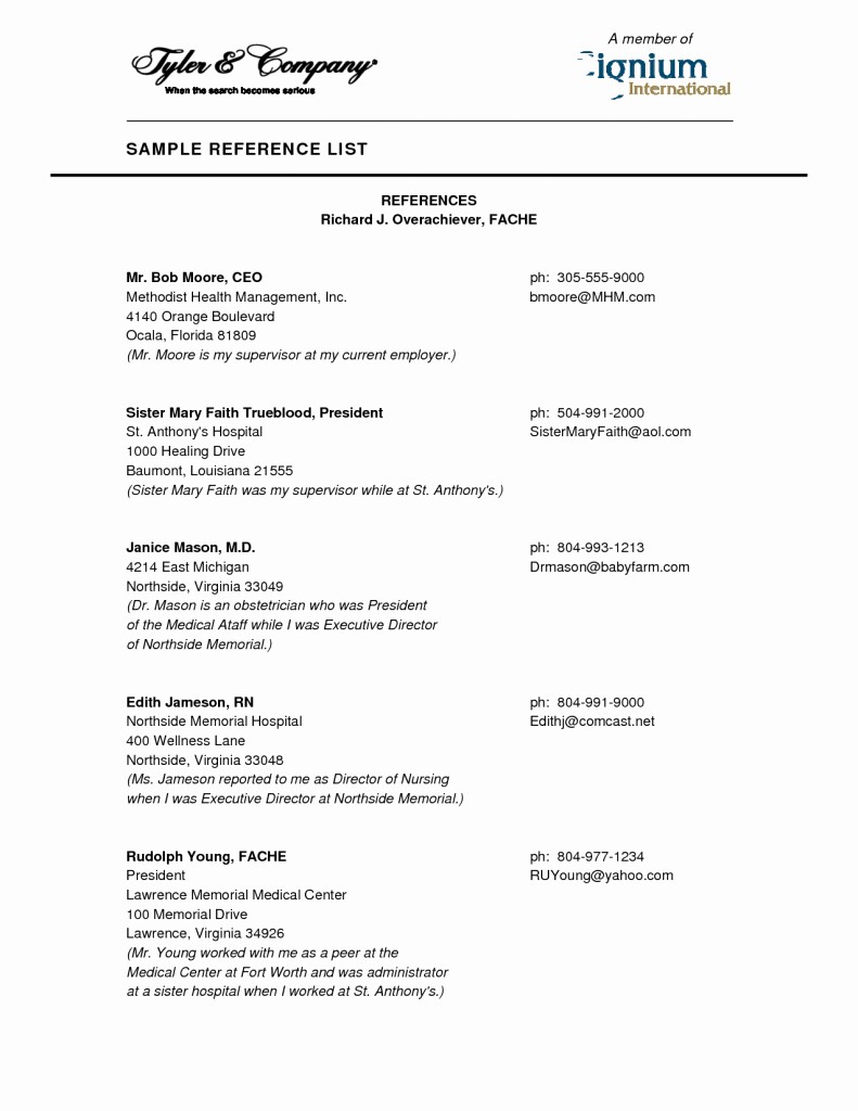 Example Of Professional Reference List New References Resume Example Reference Examples Resume