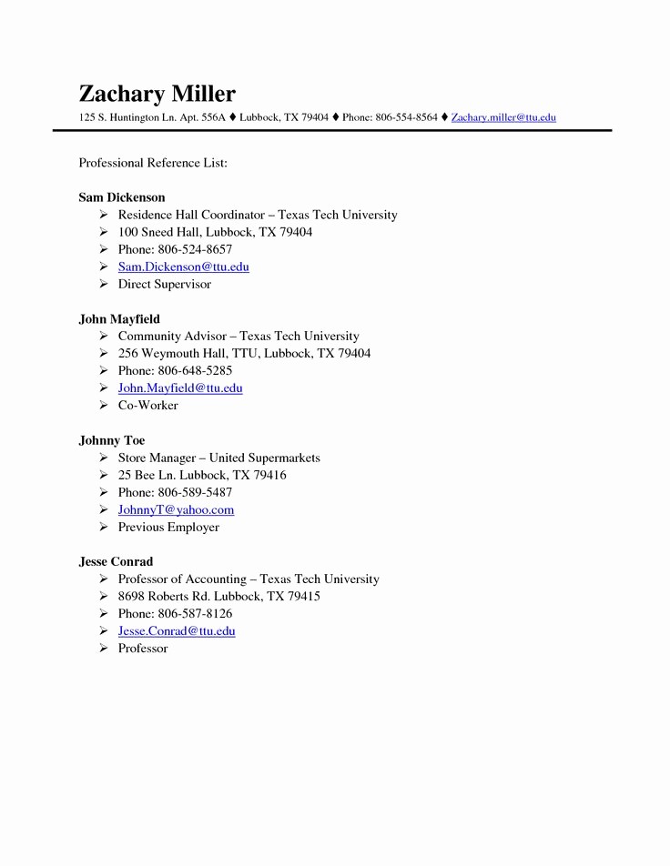 Example Of Professional Reference List Unique Professional References Page Template