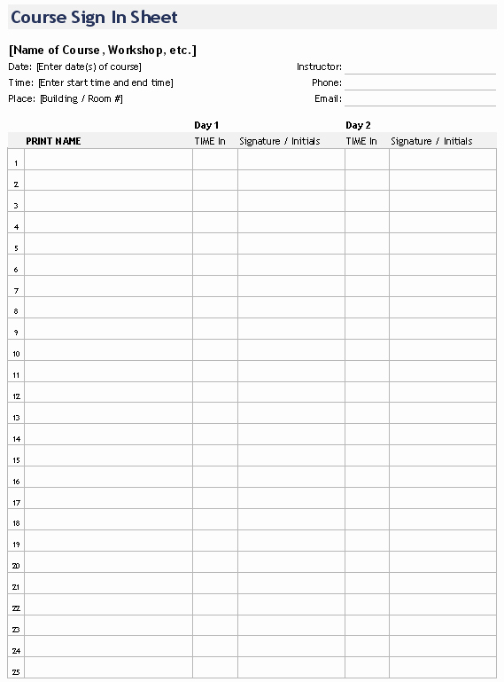 Example Of Sign In Sheet Fresh Printable Sign In Sheet