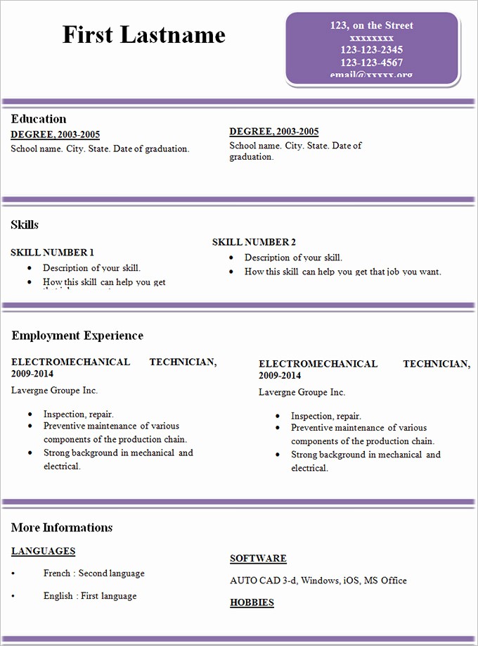 Example Of Simple Resume format New Simple Resume Template 46 Free Samples Examples