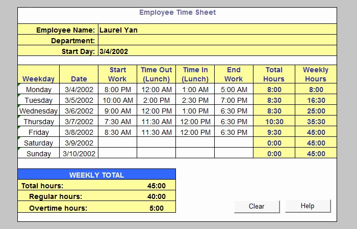 Example Of Timesheet for Employee New Employee Timesheet Excel Template1 – All form Templates