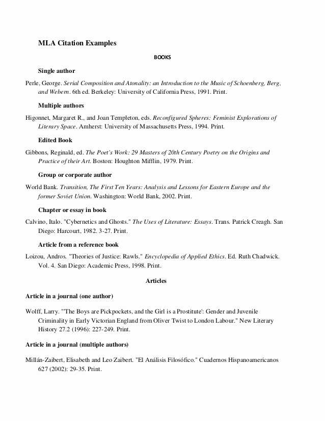 Example Of Work Cited Mla Unique Mla Citation Examples