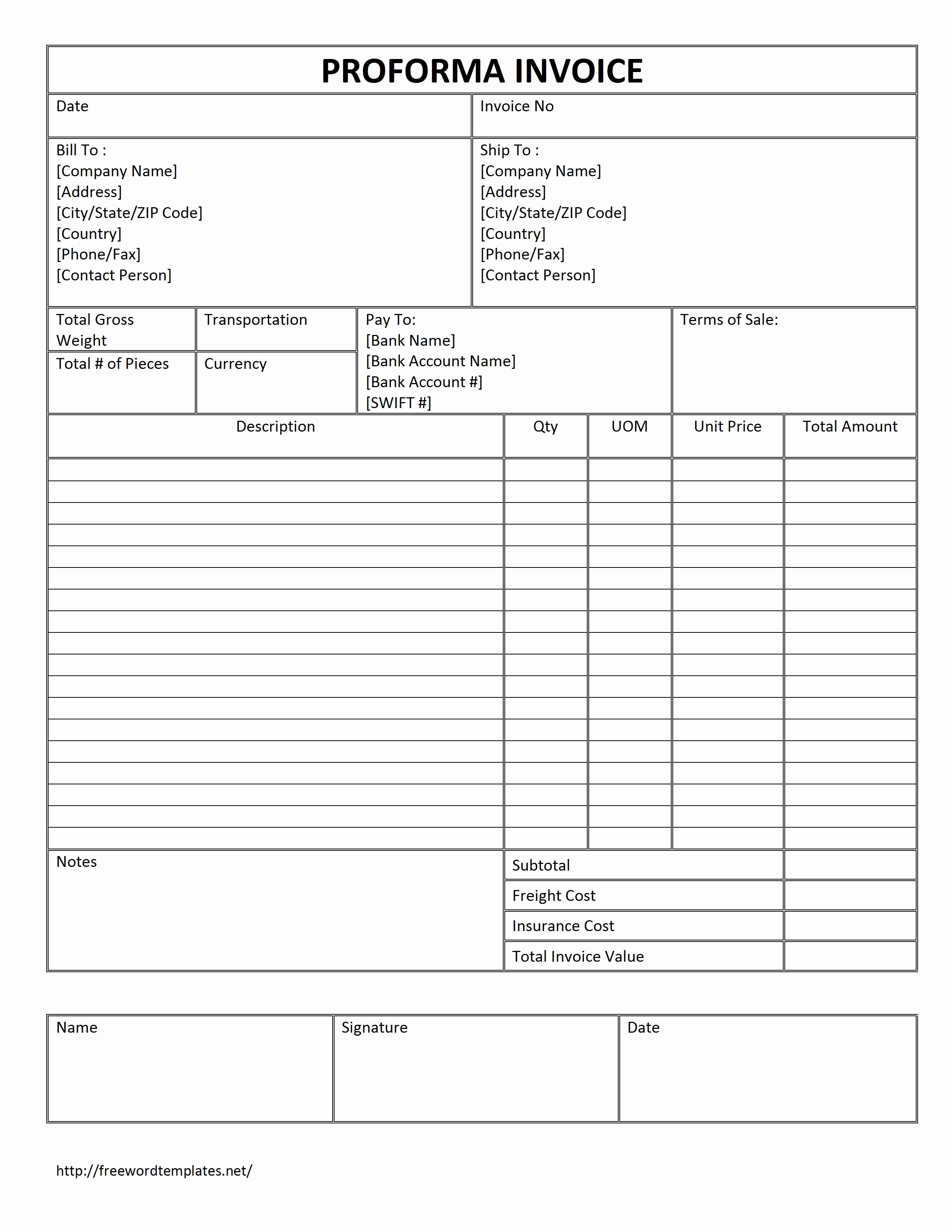 Examples Of Invoices In Word Awesome Proforma Invoice Template Word
