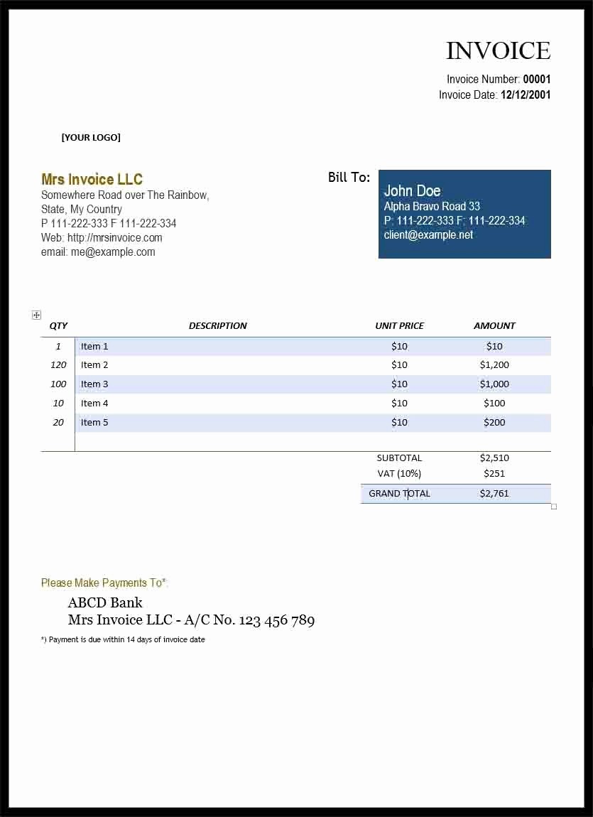 Examples Of Invoices In Word Unique Example Invoice Word Invoice Template Ideas