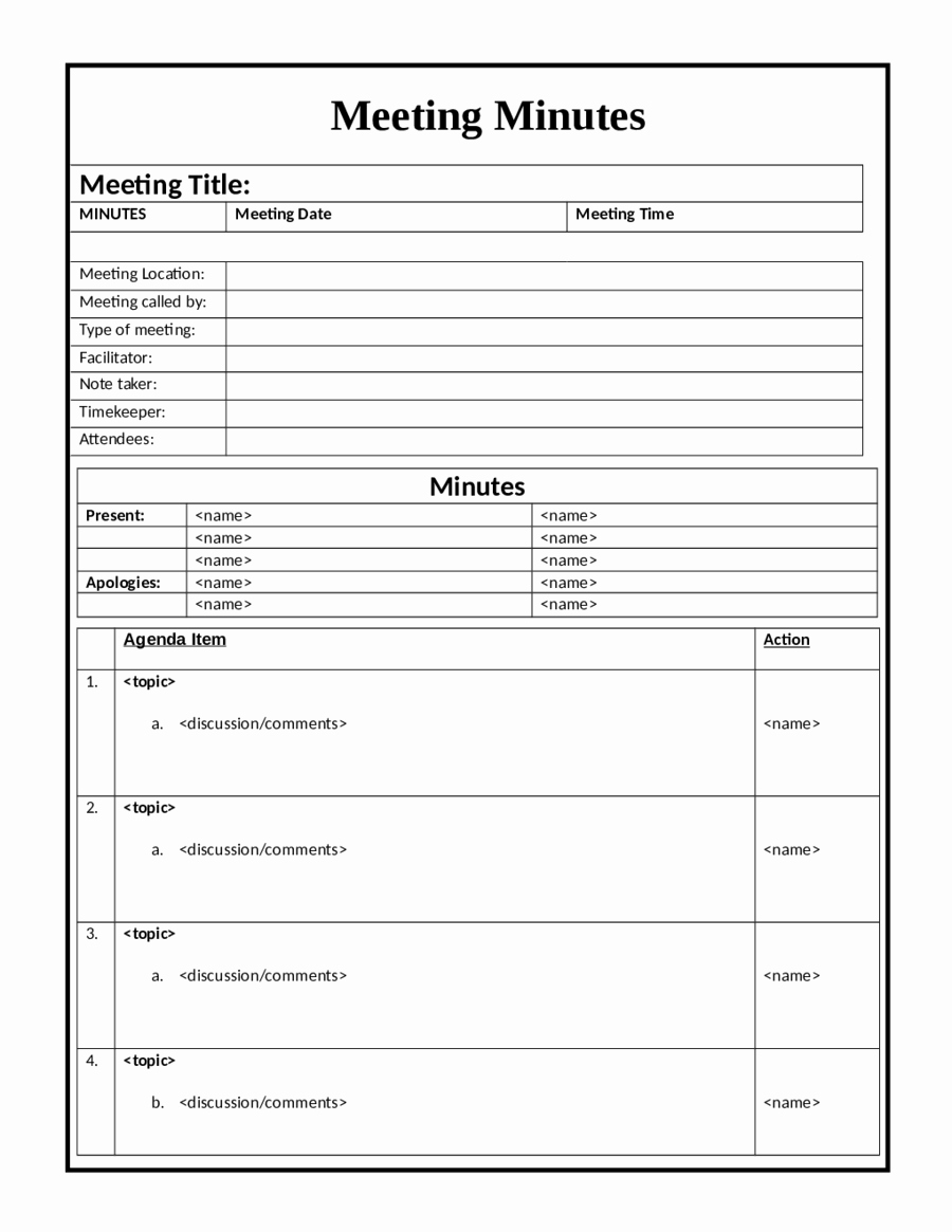 Examples Of Meeting Minutes Template Awesome 2019 Meeting Minutes Template Fillable Printable Pdf
