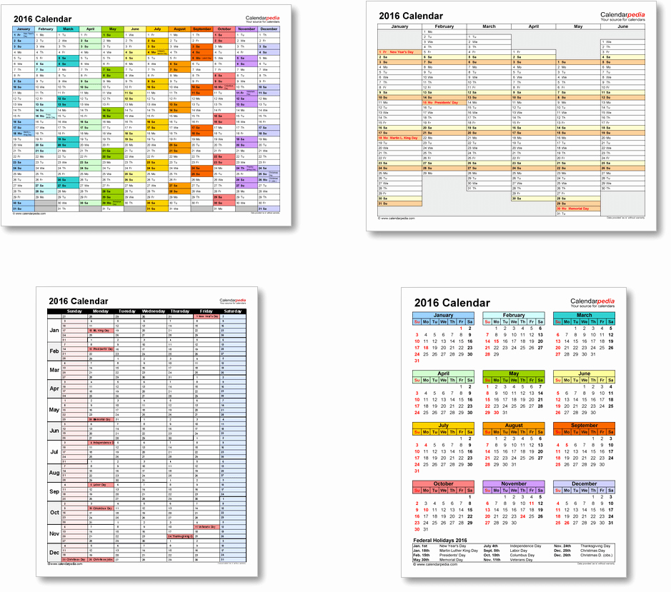 Excel 2016 Calendar with Holidays Lovely 2016 Calendar with Federal Holidays &amp; Excel Pdf Word Templates