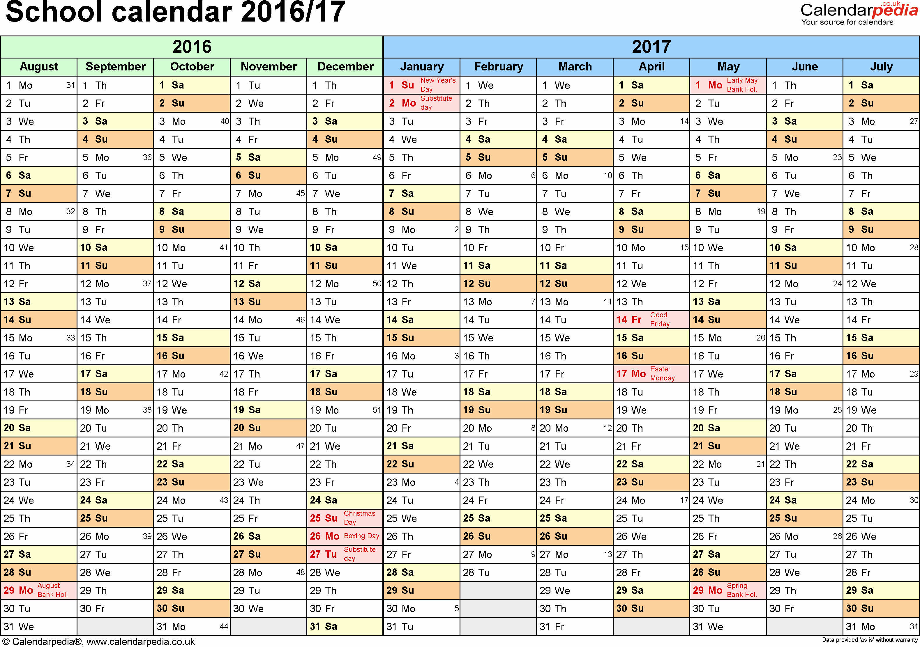 Excel 2016 Calendar with Holidays Lovely School Calendars 2016 2017 as Free Printable Excel Templates