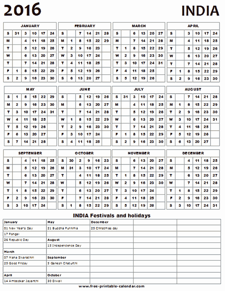 Excel 2016 Calendar with Holidays New 2016 September Calendar India Calendar Template Pdf