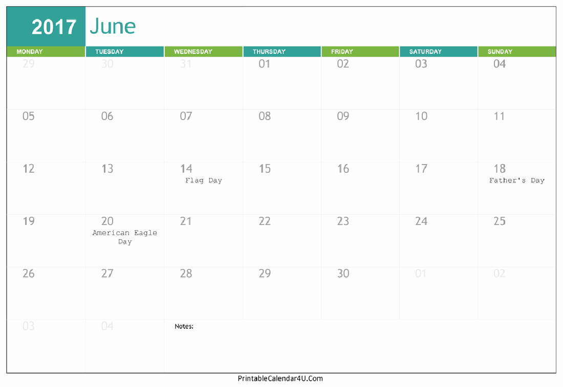 Excel 2017 Calendar with Holidays Awesome &quot;june 2017 Excel Calendar Blank Template