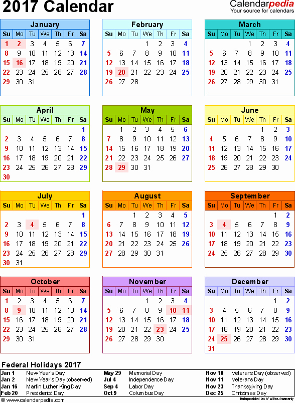 Excel 2017 Calendar with Holidays Inspirational 2017 Calendar with Federal Holidays &amp; Excel Pdf Word Templates