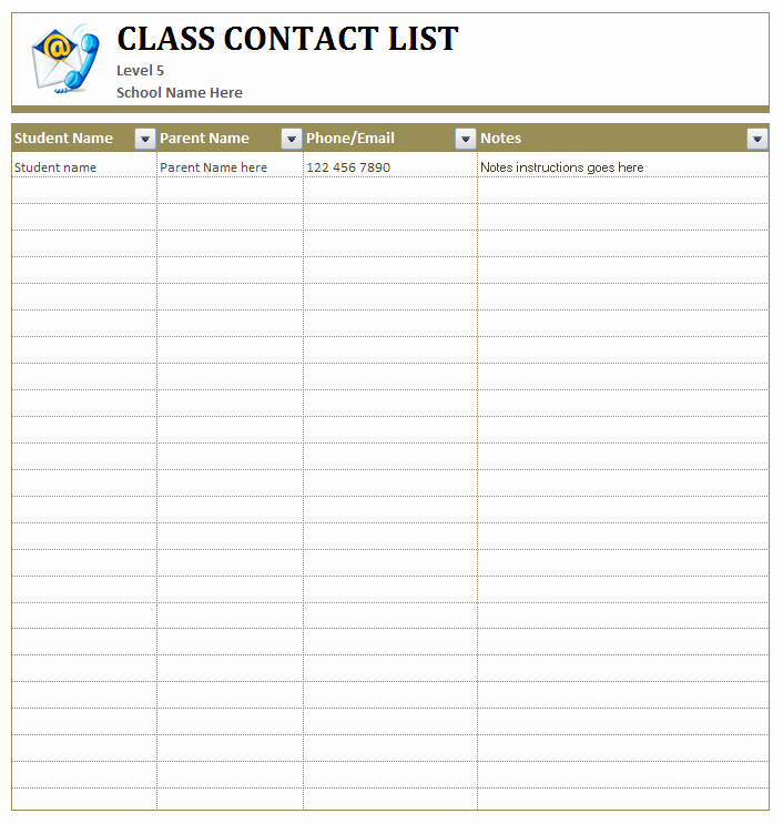 Excel Contact List Template Free Best Of School Class Contact List Template Excel