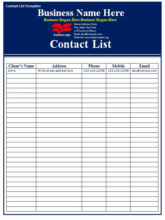 Excel Contact List Template Free Elegant Contact List Template Free formats Excel Word