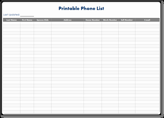 free phone list template excel