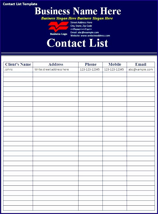 Excel Contact List Template Free Lovely 8 Excel Contact List Template Exceltemplates
