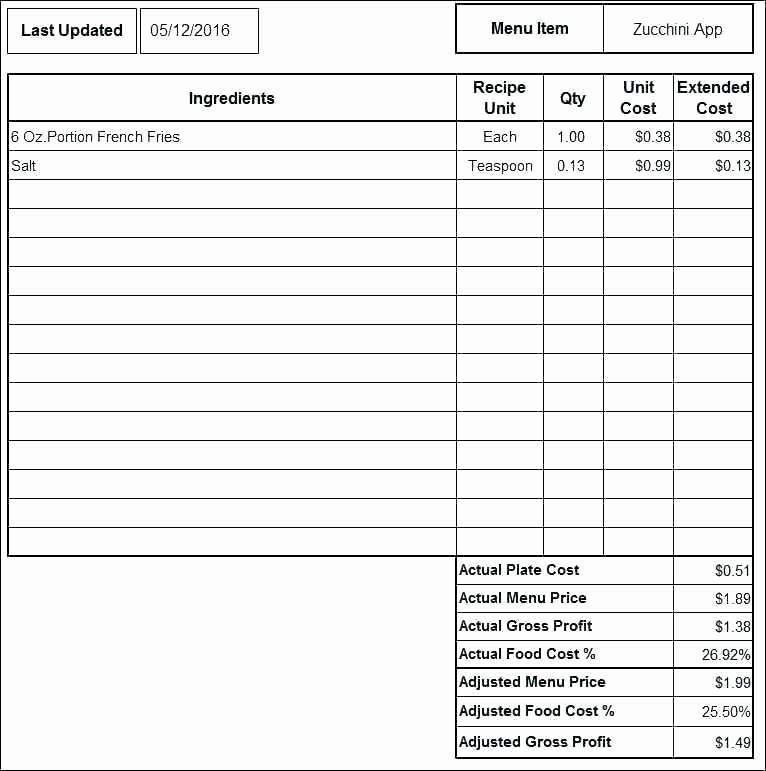 Excel Costing Template Free Download Awesome Recipe Spreadsheet Template Excel Food Cost Template