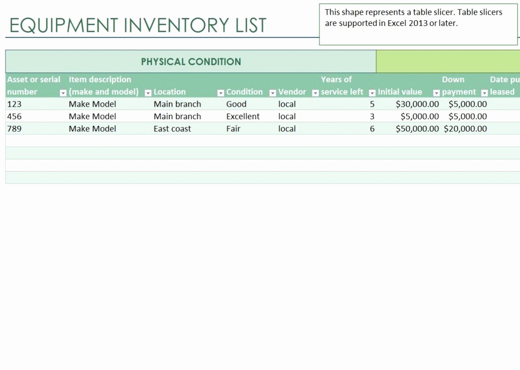 Excel Equipment Inventory List Template Lovely Equipment Inventory List