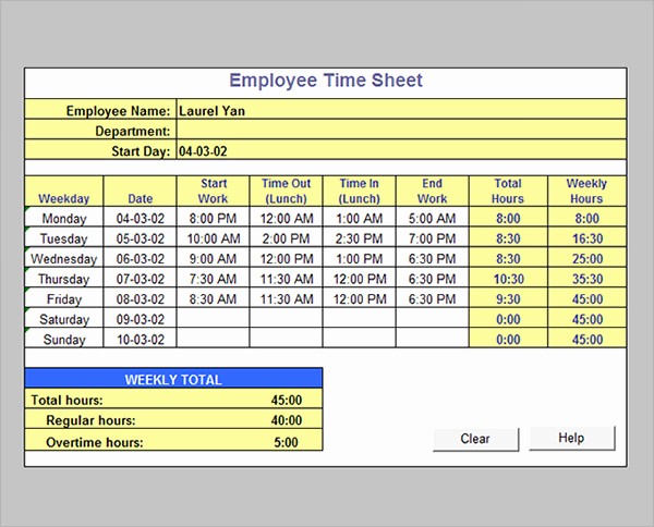 Excel formula for Payroll Hours Awesome 17 Timesheet Calculator Templates to Download for Free