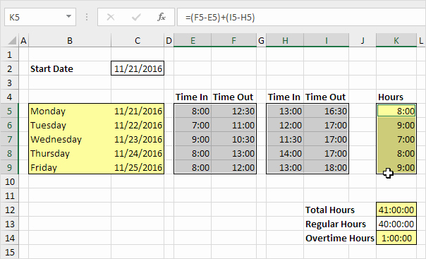 Excel formula for Payroll Hours Lovely Time Sheet In Excel Easy Excel Tutorial