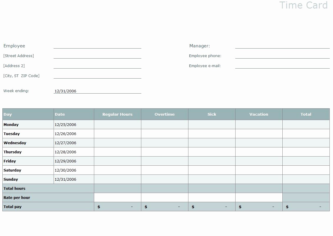 Excel formula for Time Card New Time Card Template