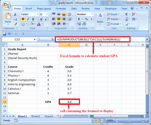 50 Excel Formula To Calculate Gpa Ufreeonline Template