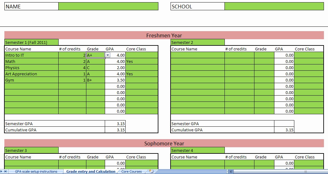 Excel formula to Calculate Gpa Elegant College Gpa Calculator Excel