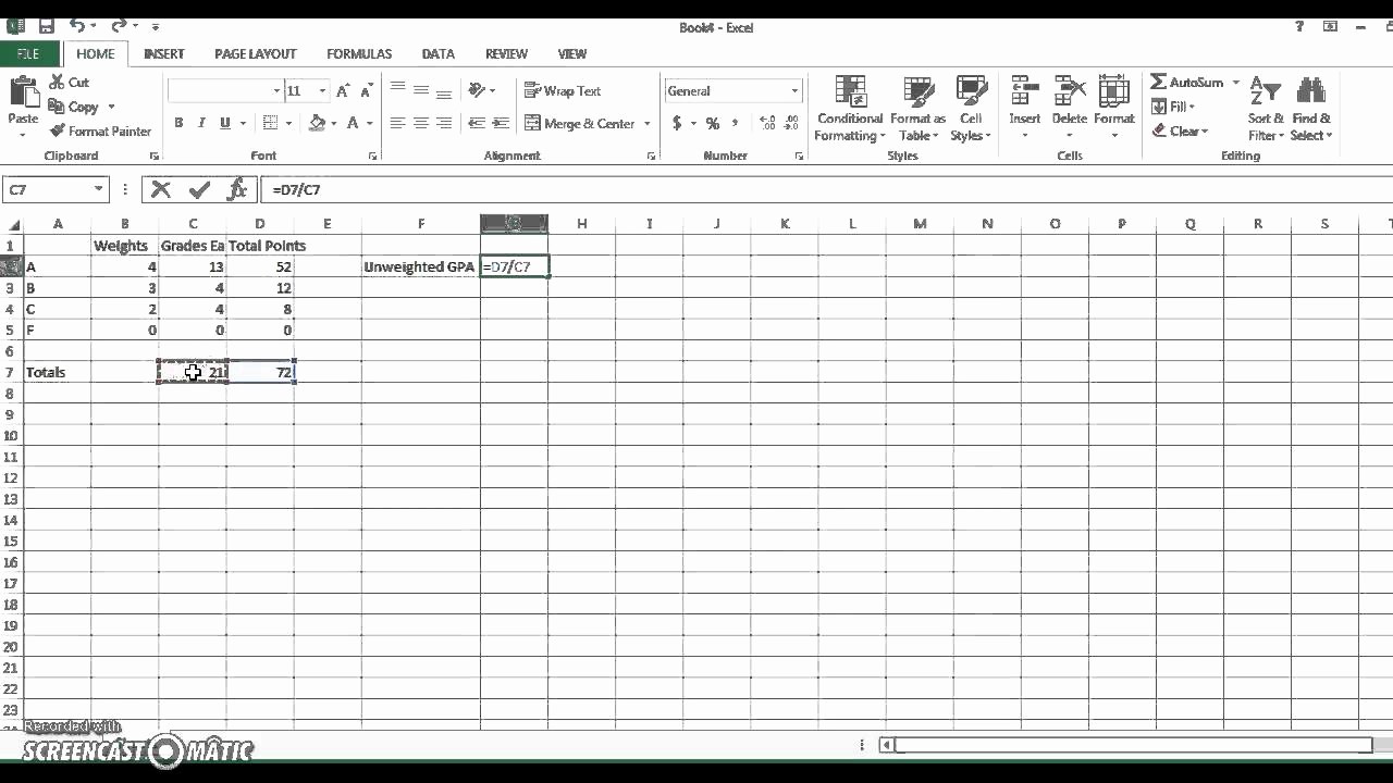 Excel formula to Calculate Gpa New Ms Excel Gpa Calculator