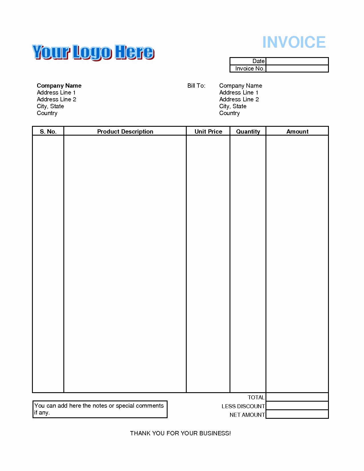 Excel Invoice Template Free Download Fresh Bill Invoice format Invoice Template Ideas