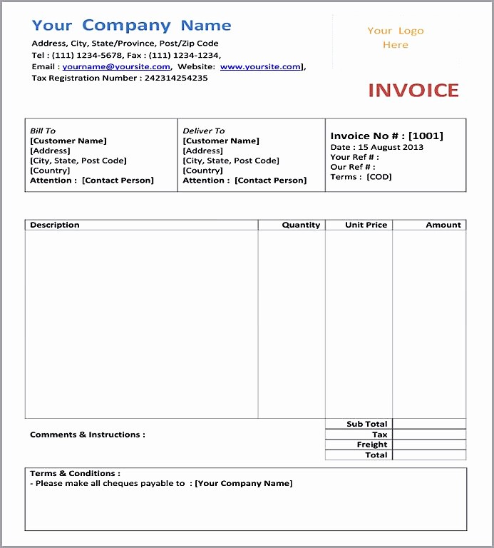 Excel Invoice Template with Logo Elegant Basic Invoice Template Word