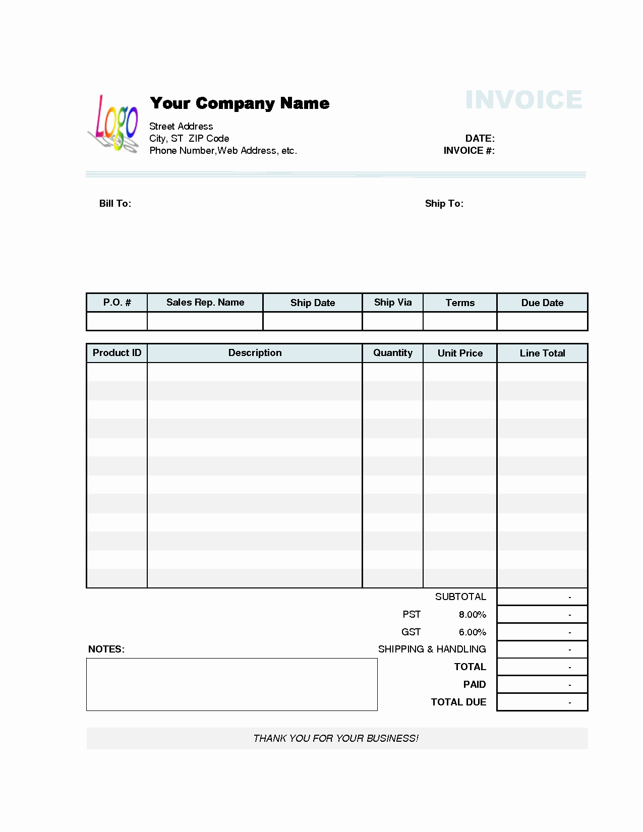 Excel Invoice Template with Logo Unique Pany Invoice Template
