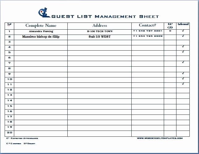 Excel Party Guest List Template Fresh event Guest List Template Templates Collections