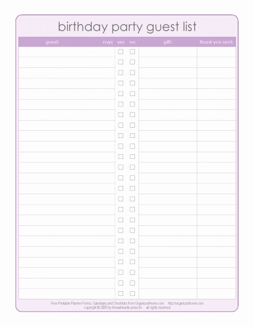 Excel Party Guest List Template Lovely Birthday Party Guest List Love This List organized Home
